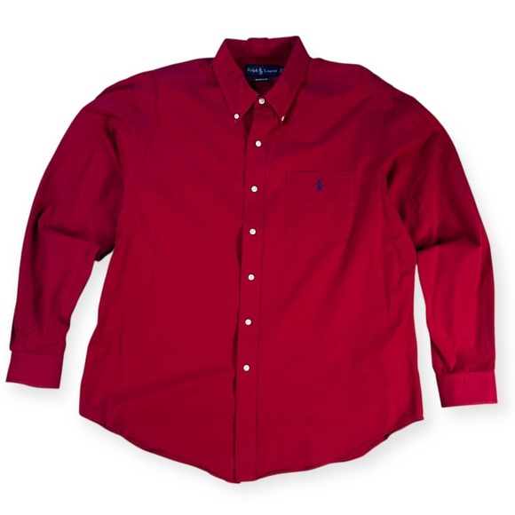 Ralph Lauren Mens XL Classic Fit Red Twill Button Down Long Sleeve Pony Logo - Picture 3 of 10